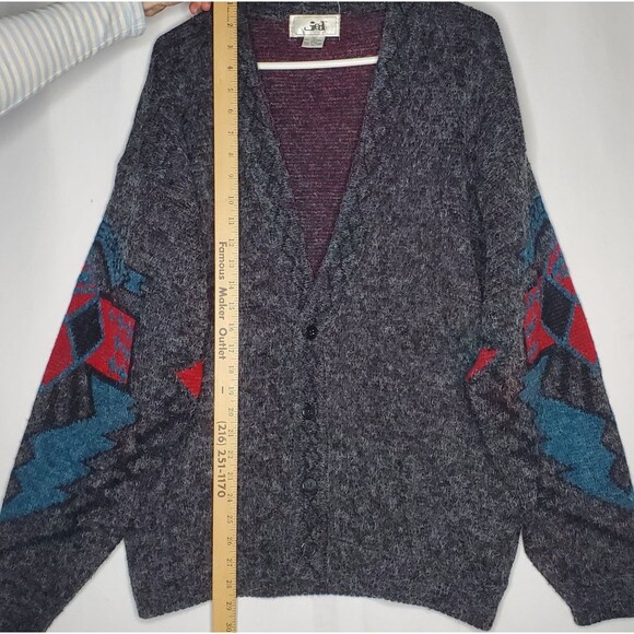 Jed 80s Vtg Cardigan Men Medium Gray Aztec South Western Grandpa Grunge Button - Picture 6 of 9